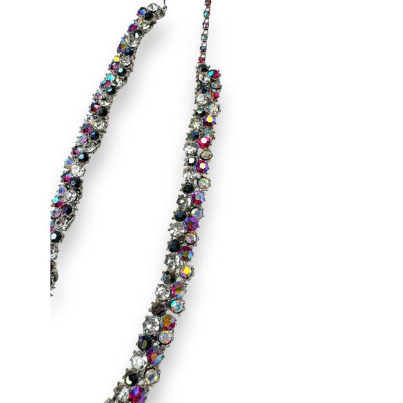 Vintage Trifari Choker Necklace Multi-Color Crystals Hook Closure 13"-15" - Picture 10 of 11